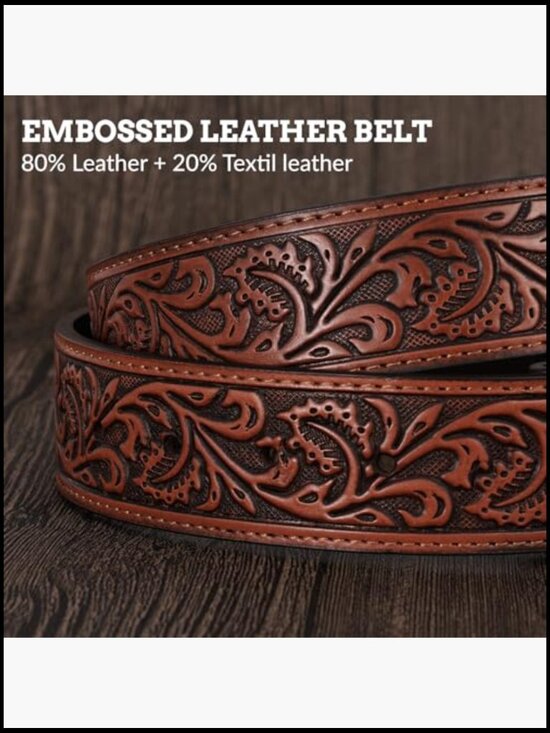 Western Cowboy Belt with Bull Head Buckle, Split Leather main image 6